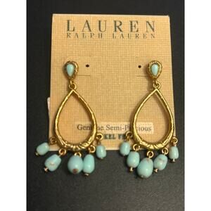 Lauren Ralph Lauren Turquoise Bead Chandelier Drop Earrings Gold Tone